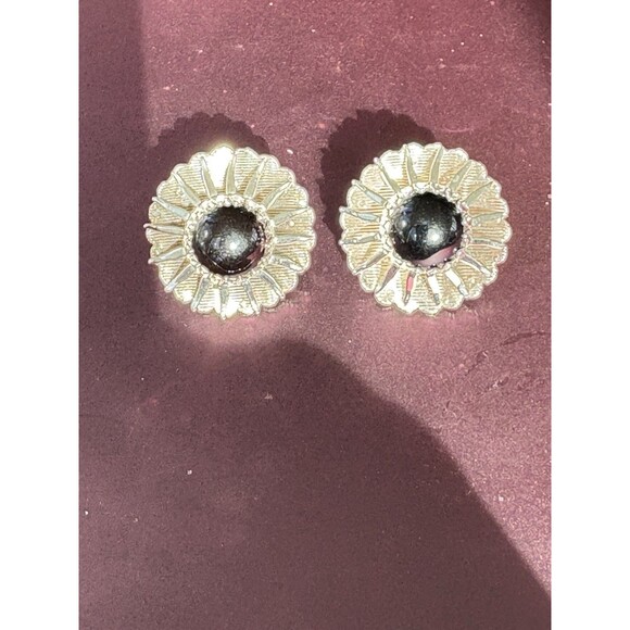 Vintage 1980's Sarah Coventry Silver Sunburst Earrings Clip On Runway Couture - Picture 1 of 5